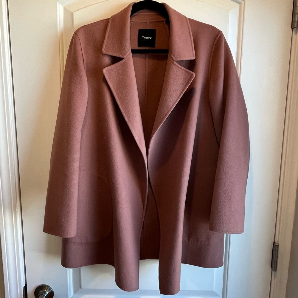 Theory Clairene Luxe New Divide Wool Cashmere Open Front Overlay Coat Mauve S/P